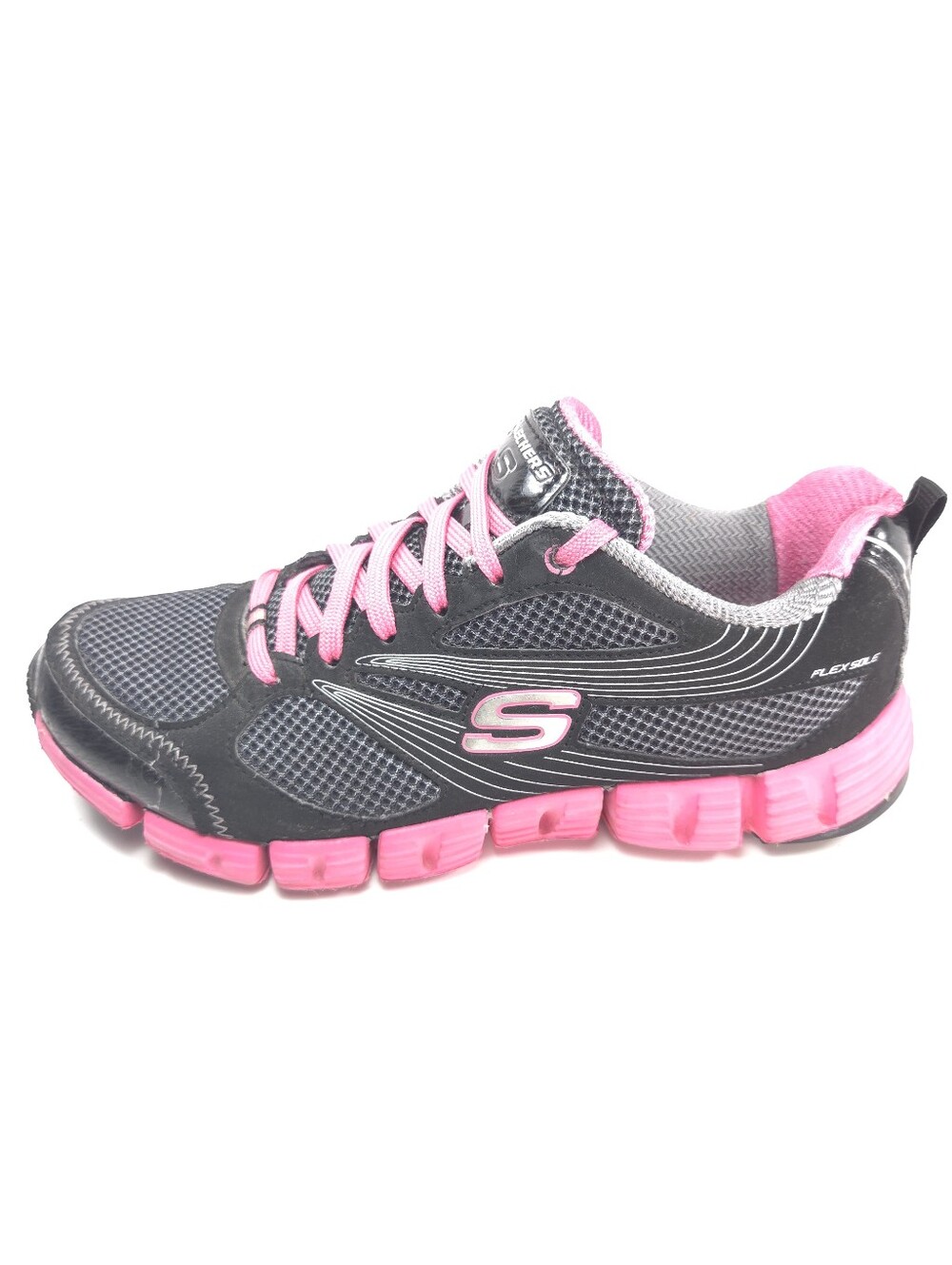 Skechers Stride Black/Pink Mesh Lace‑Up Trainers Sz 8